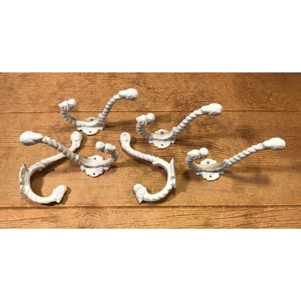 SIX (6) White Cast Iron Rope Wall Hooks 7" long Six (6) 0170-01209 - Picture 2 of 11